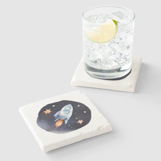 Stellar Rocket Adventure Steinuntersetzer (Seitenansicht)