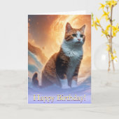 Stellar Surf: Calico Cat's Cosmic Space Wave Karte (Gelbe Blume)