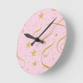 Stellar Time - Pink & Gold Star Digital Clock Runde Wanduhr (Winkel)