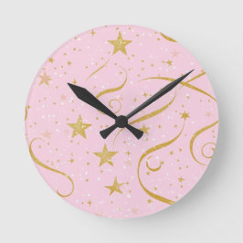 Stellar Time - Pink & Gold Star Digital Clock Runde Wanduhr