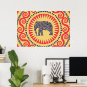 StellaRoot Damask Elephant Vinatge Preppy Burnt Poster (Heimbüro)