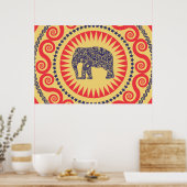 StellaRoot Damask Elephant Vinatge Preppy Burnt Poster (Küche)