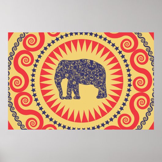 StellaRoot Damask Elephant Vinatge Preppy Burnt Poster (Vorne)