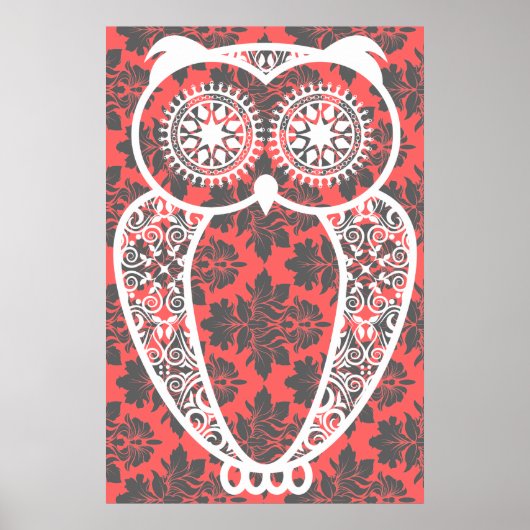 StellaRoot Hoot Owl Vintag Damask Print Poster (Vorne)
