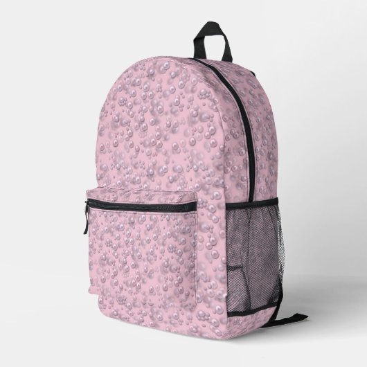 Stellen der weißen rosa Perlen auf rosa Samt Bedruckter Rucksack (Rückseitige Ecke Rechts)