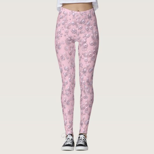 Stellen der weißen rosa Perlen auf rosa Samt Leggings (Vorderseite)