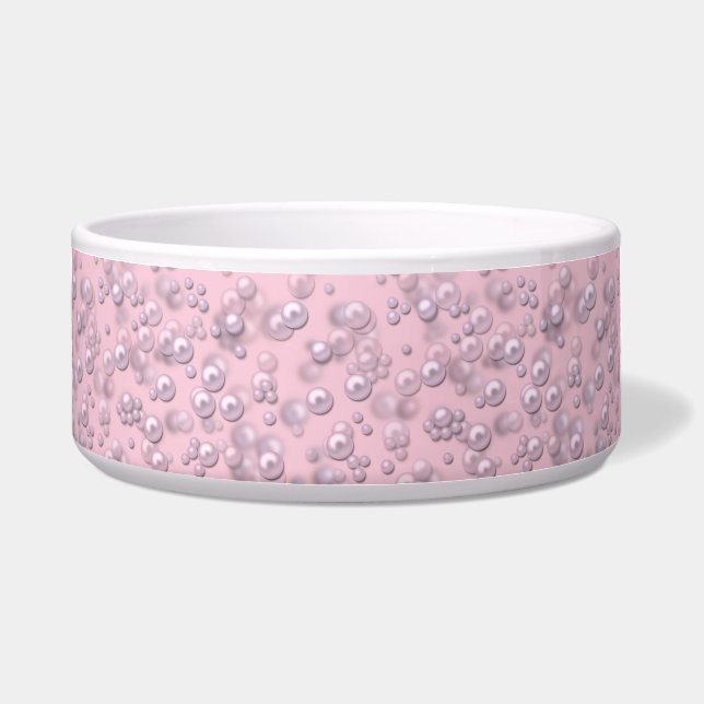 Stellen der weißen rosa Perlen auf rosa Samt Napf (Vorderseite)