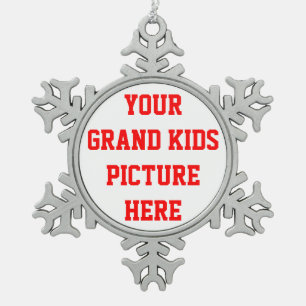 STELLEN SIE DAS GRANDKIDENBILD AUF EINE ORNATION SCHNEEFLOCKEN Zinn-Ornament