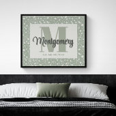 Stellen Sie den Namen Print Sage Green White Flora Poster