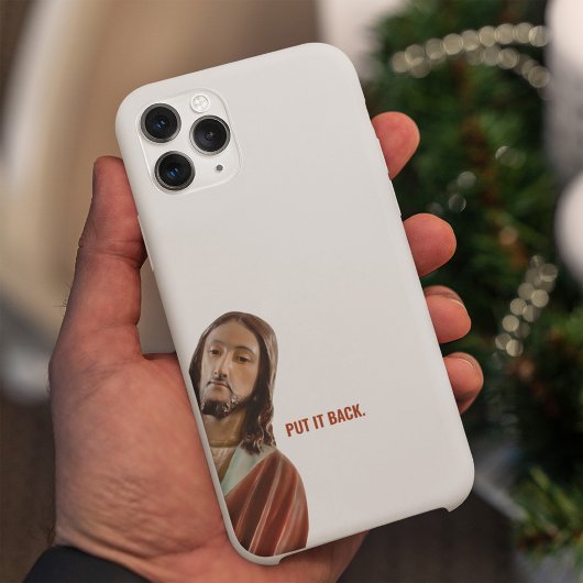 Stellen Sie den strahlenden Jesus auf weißem Hinte iPhone Hülle