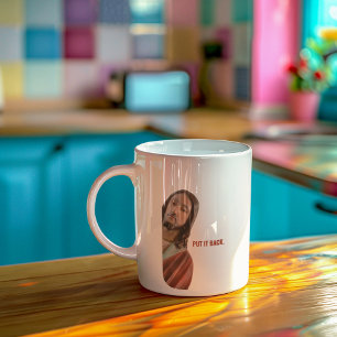 Stellen Sie den strahlenden Jesus auf weißem Hinte Kaffeetasse
