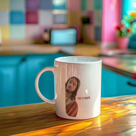 Stellen Sie den strahlenden Jesus auf weißem Hinte Kaffeetasse