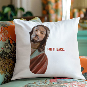 Stellen Sie den strahlenden Jesus auf weißem Hinte Kissen