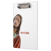 Stellen Sie den strahlenden Jesus auf weißem Hinte Klemmbrett (Links)