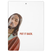 Stellen Sie den strahlenden Jesus auf weißem Hinte Klemmbrett (Rückseite)