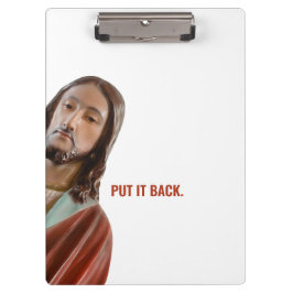 Stellen Sie den strahlenden Jesus auf weißem Hinte Klemmbrett