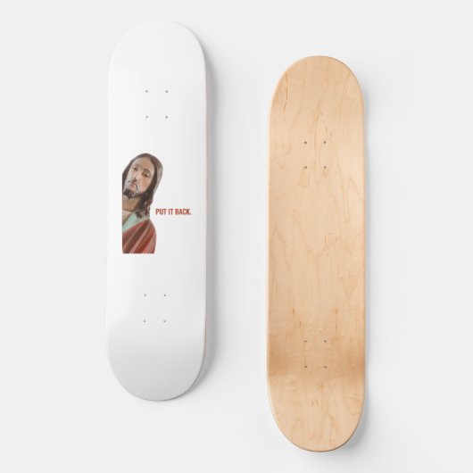 Stellen Sie den strahlenden Jesus auf weißem Hinte Skateboard (Vorderseite)