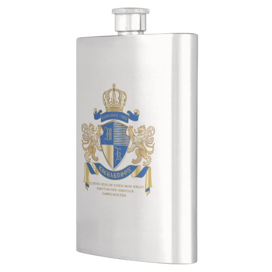 Stellen Sie Ihr eigenes Wappen blaues Flachmann (Links)