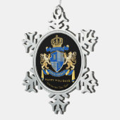 Stellen Sie Ihr eigenes Wappen blaues Schneeflocken Zinn-Ornament (Rechts)