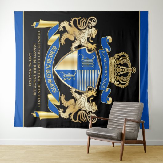 Stellen Sie Ihr eigenes Wappen blaues Wandteppich (Beispiel (Horizontal))
