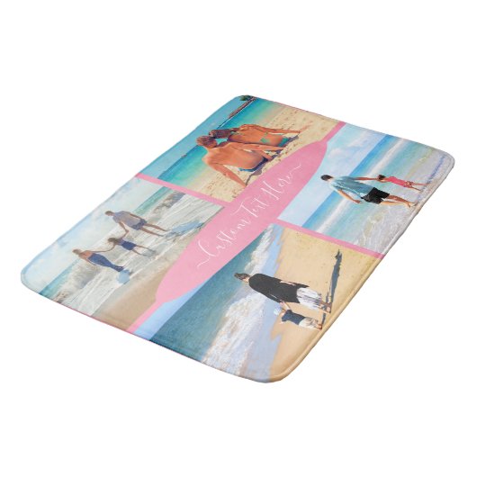 Stellen Sie Ihre Foto Collage Bath Matte mit Text  (Schrägansicht)