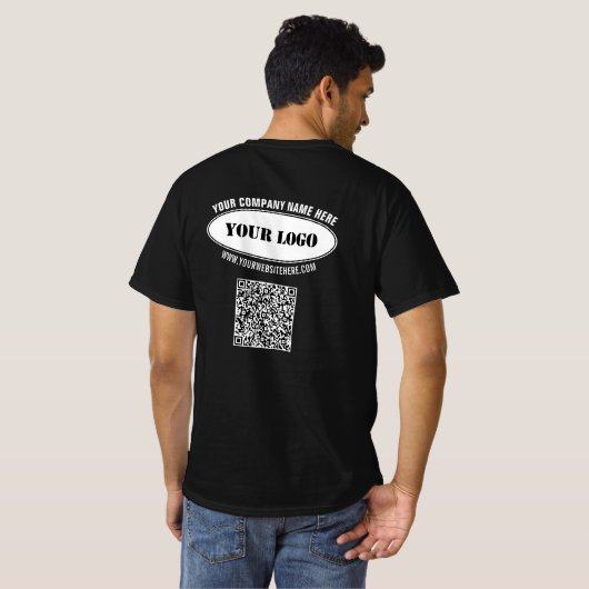 Stellen Sie Ihren Logo-Text und QR-Code-Business-T T-Shirt (Schwarz voll)