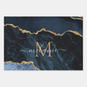 Stellen Sie Ihren Namen und Letter Navy Blue Gold Geschenkpapier Set (Vorderseite)