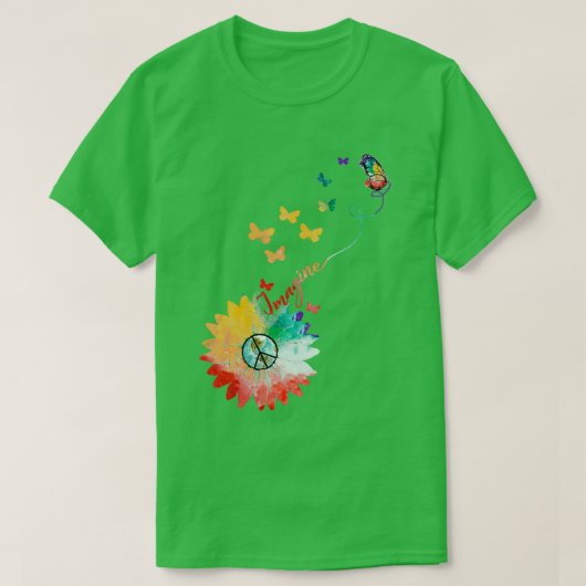 Stellen Sie sich Blume Butterfly Earth Peace Sign T-Shirt (Design vorne)