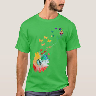 Stellen Sie sich Blume Butterfly Earth Peace Sign  T-Shirt