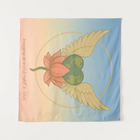 Stellen Sie sich eine Welt vor, die in Liebe gehal Wandteppich (Vorderseite (Horizontal))