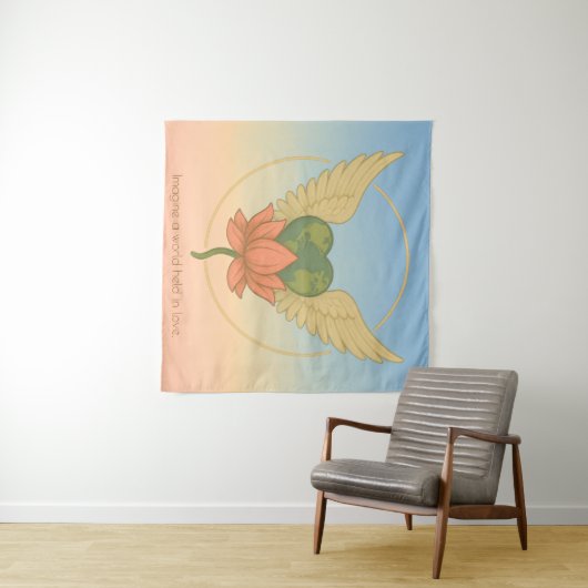 Stellen Sie sich eine Welt vor, die in Liebe gehal Wandteppich (Beispiel (Horizontal))