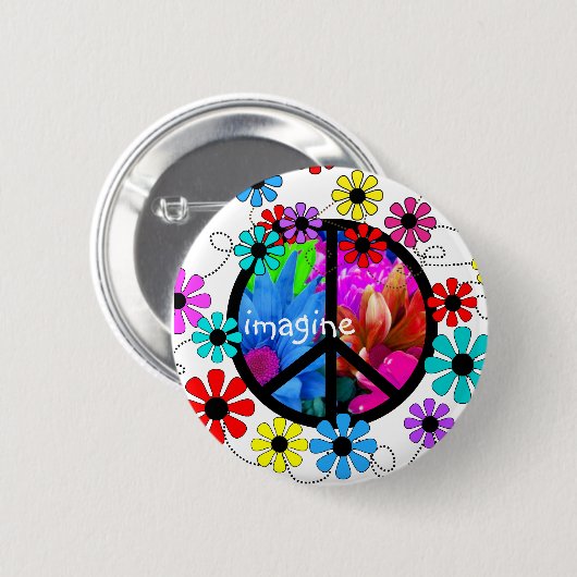 Stellen Sie sich Friedenssymbol und Retro Blumen Button (Vorne & Hinten)