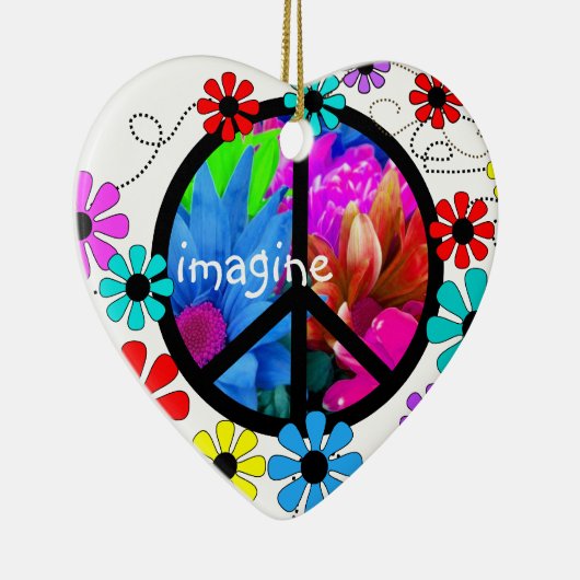 Stellen Sie sich Friedenssymbol und Retro Blumen Keramikornament (Rechts)