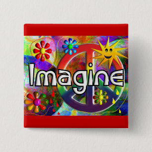 "Stellen Sie sich" Psychadelic Siebzigerjahre Button