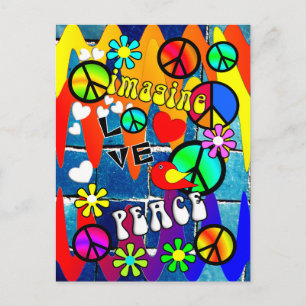 Stellen Sie sich Retro Peace Symbols vor Postkarte
