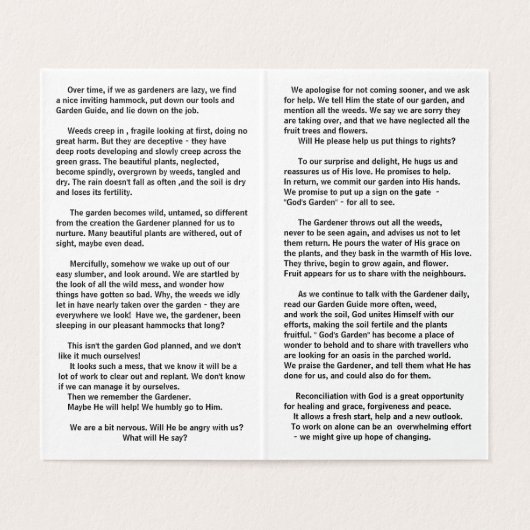 Stellen Sie sich unser Leben als Garten vor, der v (Innenseite Aufgefaltet)