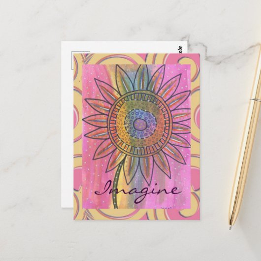 Stellen Sie sich vor Peace Gefärbte Krawatte Blume Postkarte (Vorderseite/Rückseite Beispiel)