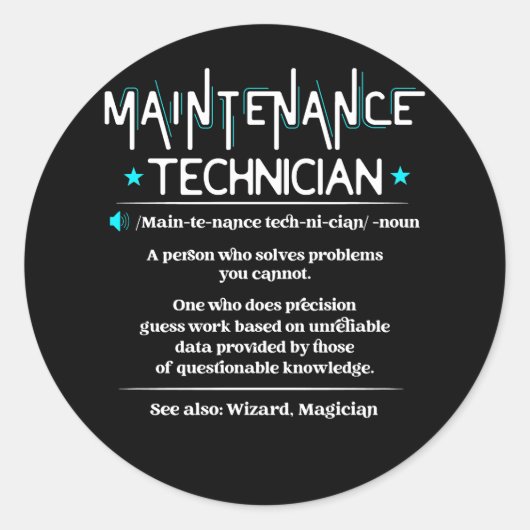 Stellendefinition Funny Maintenance Technischer Mo Runder Aufkleber (Vorderseite)