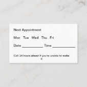 Stellenplan des Zahnarztbüros Neue Terminkarte (Rückseite)