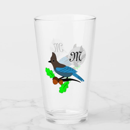 Steller Blue Jay Monogram Glas (Vorderseite)