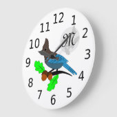 Steller Blue Jay Monogram Große Wanduhr (Winkel)