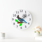 Steller Blue Jay Monogram Große Wanduhr (Zuhause)