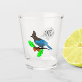 Steller Blue Jay Monogram Schnapsglas (Vorderseite)