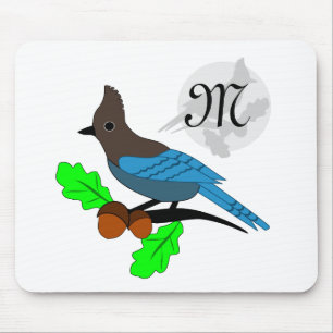 Steller Blue Jay Monogramm Mousepad