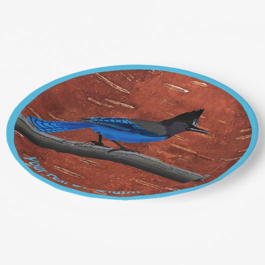 Stellers Jay auf der inneren Birkenhalde Pappteller (Schrägansicht)
