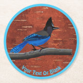 Stellers Jay auf der inneren Birkenhalde Runder Pappuntersetzer (Vorderseite)