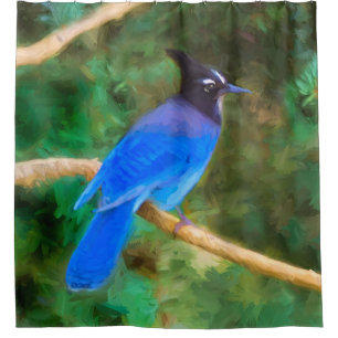Steller's Jay Painting - Original Bird Art Duschvorhang