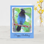 Steller's Jay Painting - Original Bird Art Karte (Gelbe Blume)