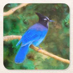 Steller's Jay Painting - Original Bird Art Rechteckiger Pappuntersetzer