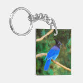 Steller's Jay Painting - Original Bird Art Schlüsselanhänger (Vorderseite links)
